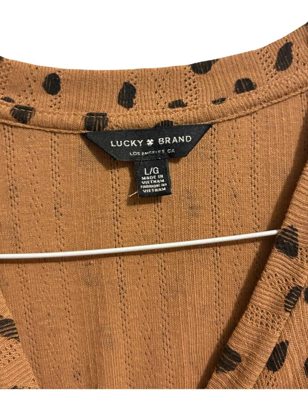 Lucky Brand Tan Top with Black Dot Print and Puff Sleeves - Picture 5 of 6